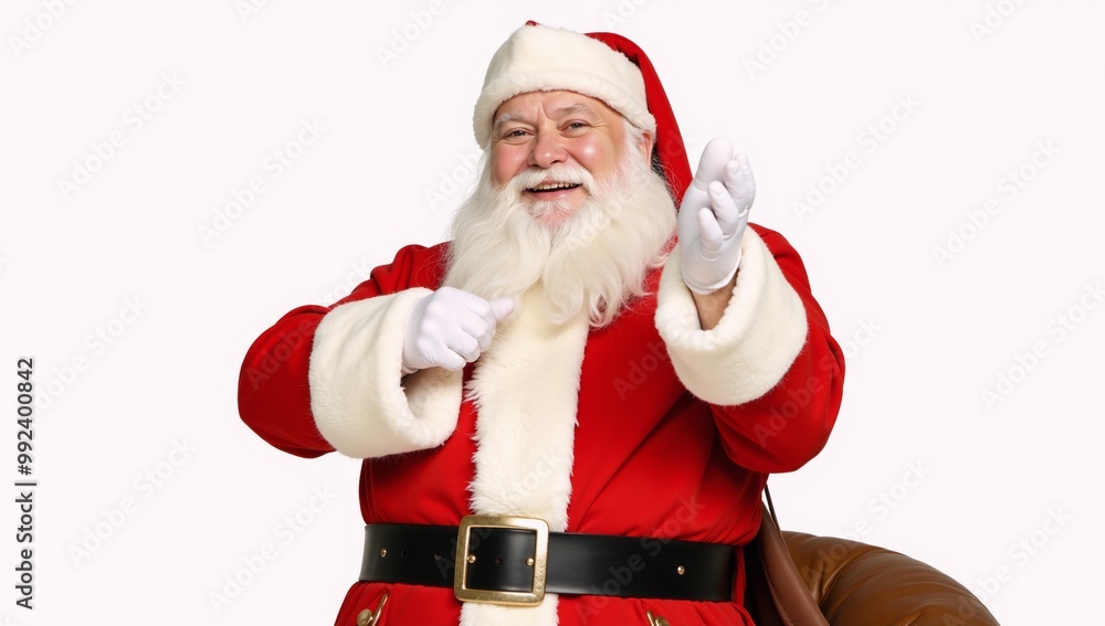 Santa Claus depicted in traditional red suit with jolly spirit (Traditional Christmas-themed illustration) Santa Claus depicted in traditional red suit with jolly spirit (Traditional Christmas-themed illustration)
