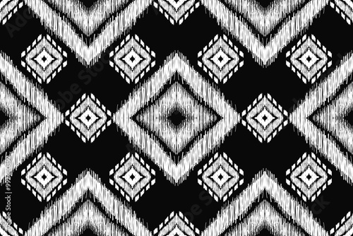 seamless ikat vector pattern, ethnic embroidery style, hand draw painting abstract.