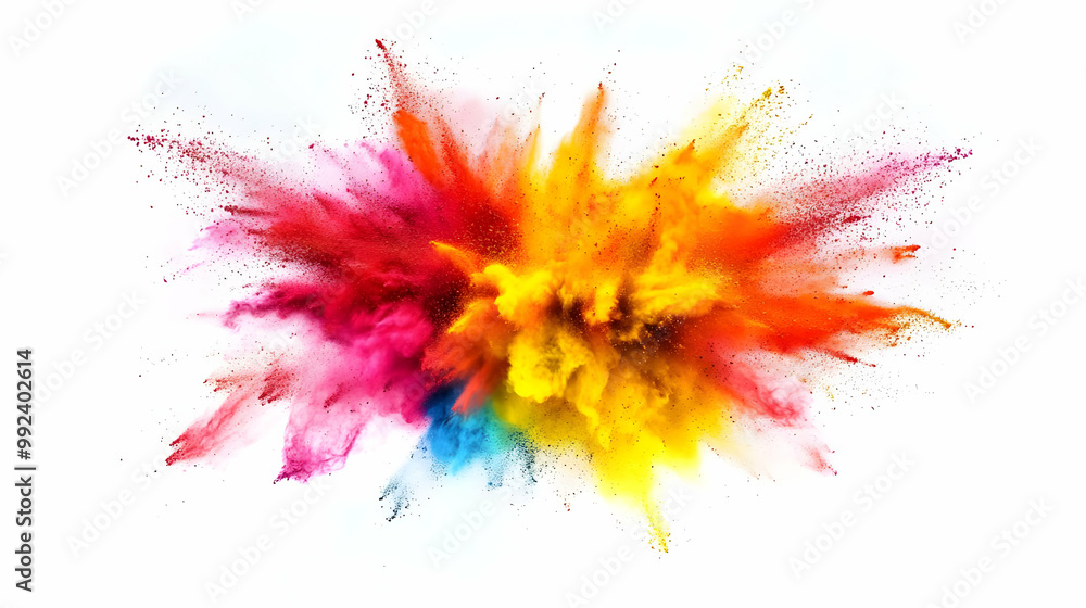 A Colorful Explosion of Powder, a Vibrant Burst of Color, Captured in Mid-Air, Suspended Against a Clean White Background, Creating a Dynamic and Artistic Composition. A Colorful Explosion of Powder, a Vibrant Burst of Color, Captured in Mid-Air, Suspended Against a Clean White Background, Creating a Dynamic and Artistic Composition.