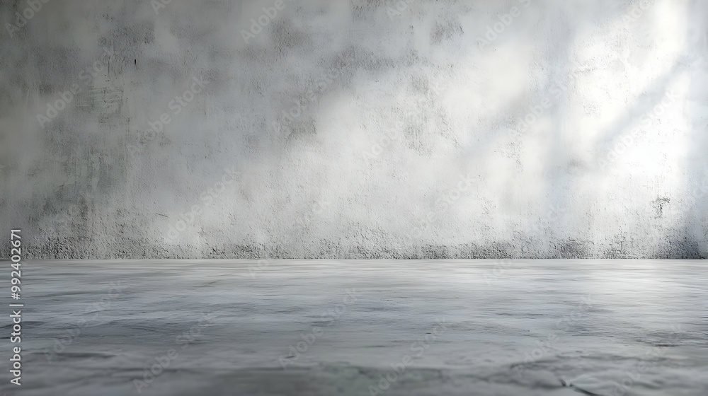 A Concrete Wall with Light Streaks Shining through, Creating an Empty Room with a Grey Floor A Concrete Wall with Light Streaks Shining through, Creating an Empty Room with a Grey Floor