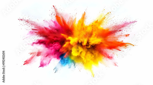 A Colorful Explosion of Powder, a Vibrant Burst of Color, Captured in Mid-Air, Suspended Against a Clean White Background, Creating a Dynamic and Artistic Composition.