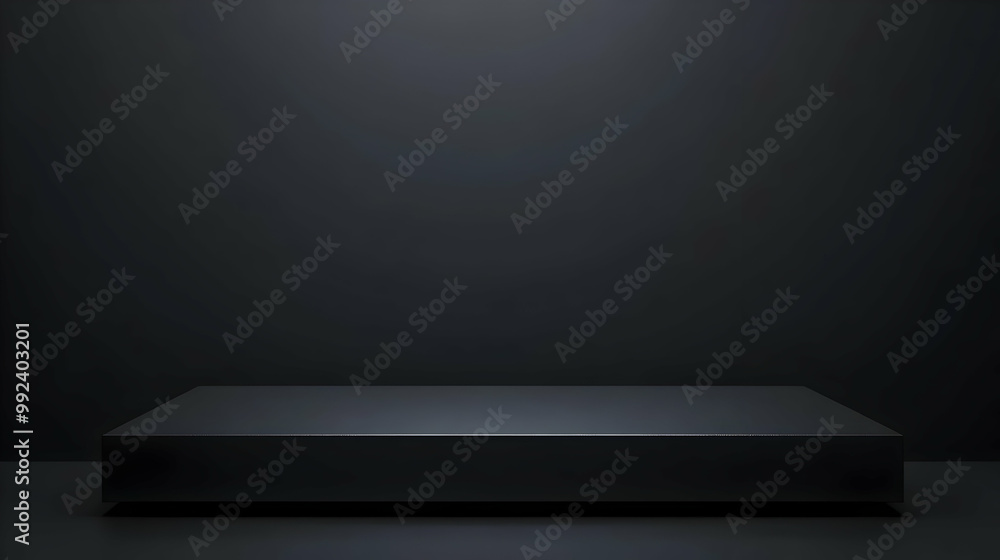A Single Black Platform Rests on a Dark Background, Illuminated by a Soft Light Source in the Center, Creating a Minimalist and Sleek Aesthetic. A Single Black Platform Rests on a Dark Background, Illuminated by a Soft Light Source in the Center, Creating a Minimalist and Sleek Aesthetic.