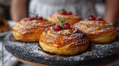 Freshly Baked Pastry with Cranberries and Powdered Sugar