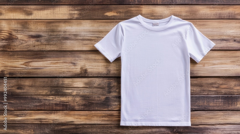 White T-shirt Mockup on Wooden Background White T-shirt Mockup on Wooden Background