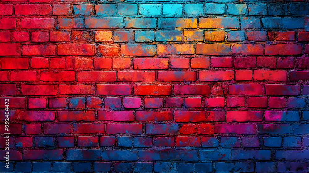 Abstract Colorful Brick Wall Background with Vibrant Hues of Red, Blue, and Yellow Abstract Colorful Brick Wall Background with Vibrant Hues of Red, Blue, and Yellow