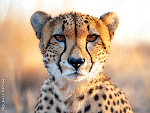 close up photo of cheetah facing camera with natural blurred background photo