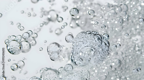 Close-Up Macro Photography of Air Bubbles Floating in Water, Creating a Unique Abstract Design with Circular Shapes and Reflective Surfaces