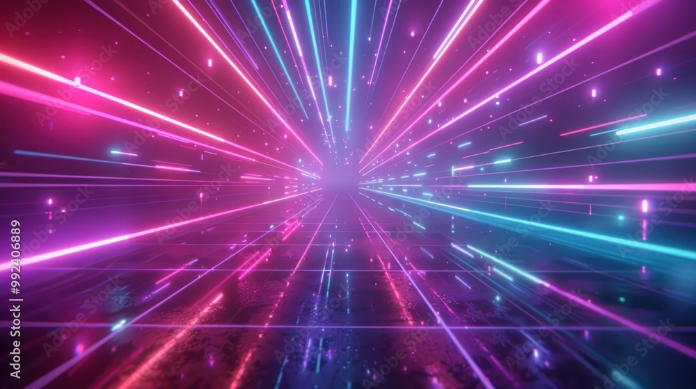 Naklejka premium Ultraviolet neon abstract lines background, 3d Rendering. AI generated images