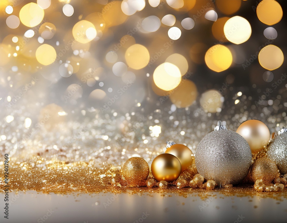 Elegant gold and silver holiday background with depth of field for a luxurious festive look Elegant gold and silver holiday background with depth of field for a luxurious festive look