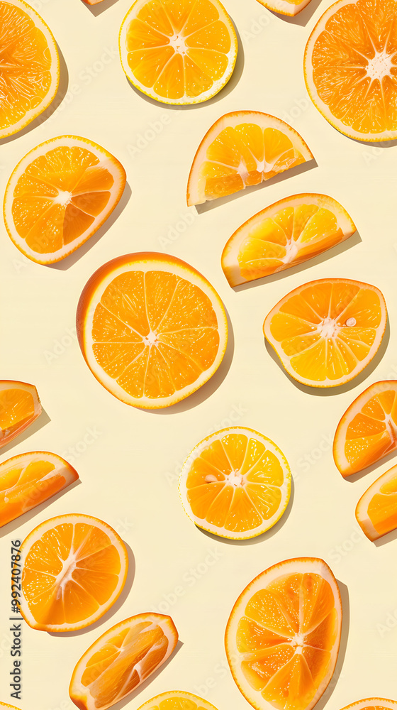 Orange slices arranged in a repeating pattern on a yellow background. Perfect for food blog headers, recipe cards, and summerthemed designs. Orange slices arranged in a repeating pattern on a yellow background. Perfect for food blog headers, recipe cards, and summerthemed designs.