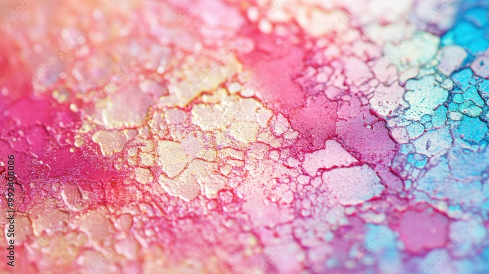 Fototapeta premium This close-up features a beautifully textured iridescent foil surface, revealing a spectrum of vibrant colors and patterns