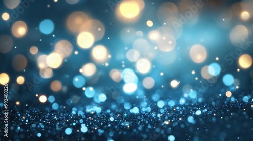 The soft, glowing blue bokeh lights blend beautifully, creating a tranquil ambiance full of sparkling effects and depth