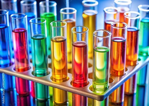 Color-coded lipid profile test tubes for laboratory analysis of cholesterol and triglycerides levels