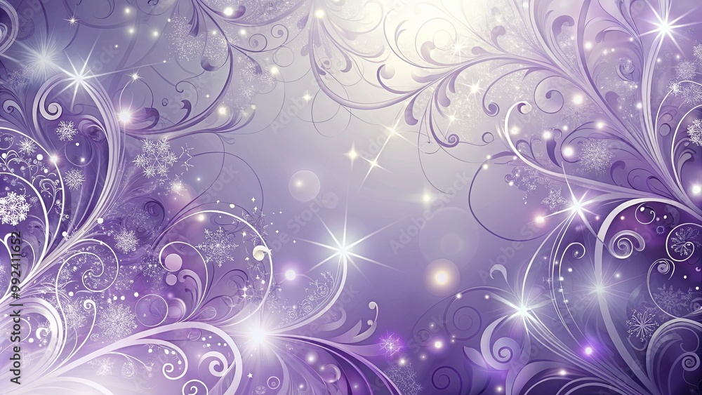 Whimsical Purple and White Floral Pattern with Sparkling Stars and Abstract Shapes Whimsical Purple and White Floral Pattern with Sparkling Stars and Abstract Shapes
