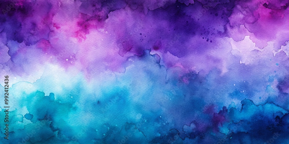 Fototapeta premium A vibrant abstract watercolor painting with a gradient transition from deep purple to cerulean blue, showcasing the beauty of color blending and the artistic expression of water-based pigments.