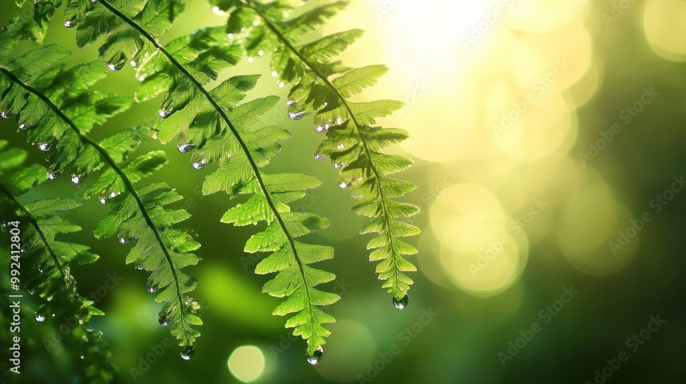 Fern Fronds with Dew Drops in Sunlight Fern Fronds with Dew Drops in Sunlight