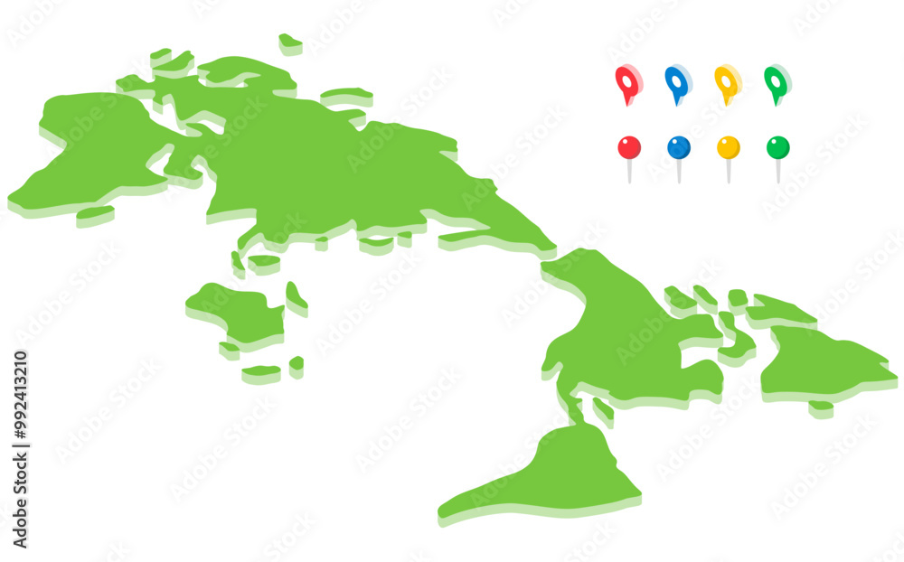 Obraz premium アイソメトリック地図(世界)とピン