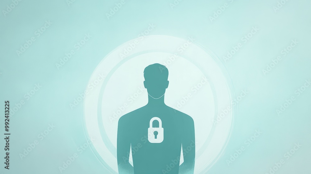 Human Silhouette with Lock for Data Protection Human Silhouette with Lock for Data Protection