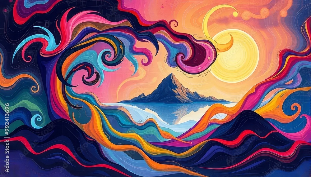 Fototapeta premium Abstract Cosmic Landscape and Avatar Composed Of Swirling Shapes And Vibrant Colors