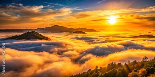 A Breathtaking Sunset over a Sea of Clouds Illuminating the Distant Mountains