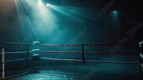 Boxing Ring Arena with floodlights in stadium for professional sports competition AI generated image