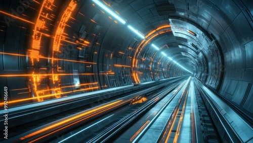 Futuristic Tunnel with Glowing Lights