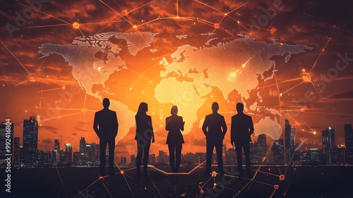 Wallpaper Mural Global business concept. Silhouette of business people.  Torontodigital.ca