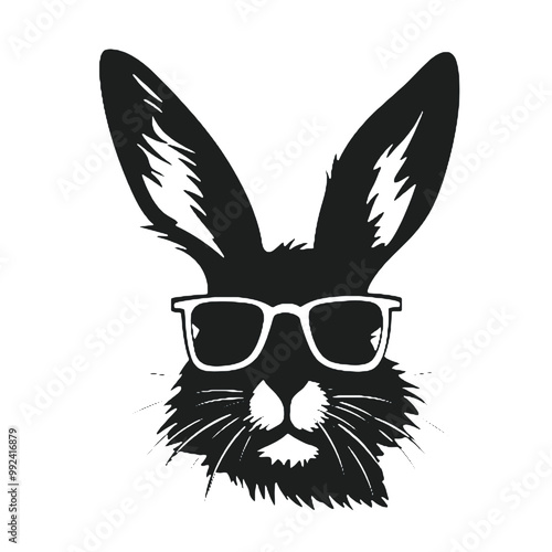 Silhouette of a Cool Black Rabbit with Sunglasses – Vector Illustration Isolated on White