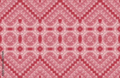 Pixel Art Arabic Geometric Pattern Designfolk Embroidery, Aztec Geometric Ornament Print. Design for Carpet, Wallpaper, Clothing, Wrapping, Fabric