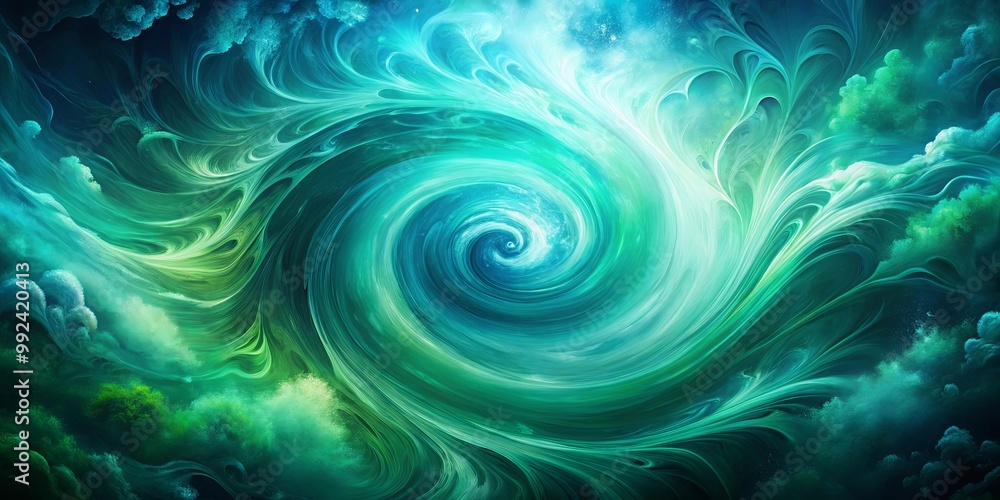 Abstract swirling vortex of ethereal green and blue hues creating a mesmerizing visual spectacle. Abstract swirling vortex of ethereal green and blue hues creating a mesmerizing visual spectacle.