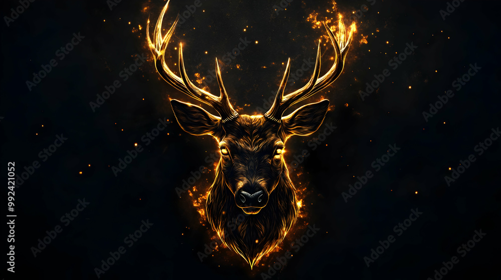 Fototapeta premium A striking artistic representation of a deer with glowing antlers, set against a dark background.