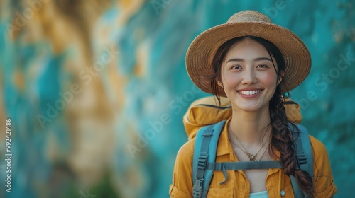 Asian couple traveling.