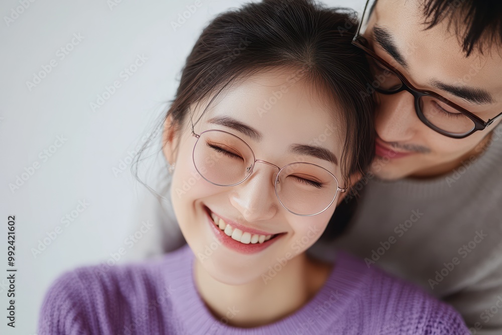 a couple dressed in matching purple on a white background with above view shot. Their posture symbolize unity, harmony, making it a heartwarming depiction of a lasting relationship. a couple dressed in matching purple on a white background with above view shot. Their posture symbolize unity, harmony, making it a heartwarming depiction of a lasting relationship.