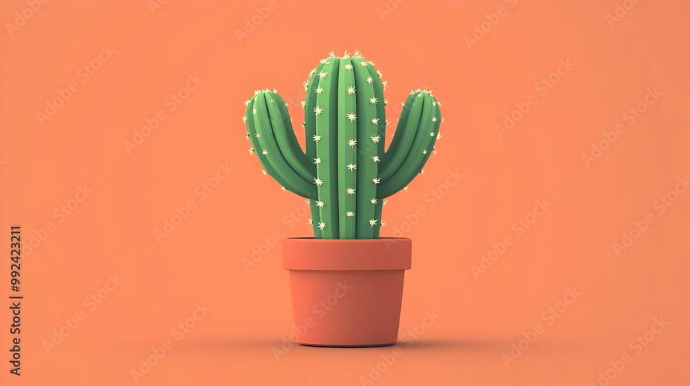 A vibrant cactus in a terracotta pot against a peach background, adding a touch of greenery to any decor. A vibrant cactus in a terracotta pot against a peach background, adding a touch of greenery to any decor.
