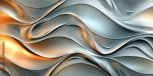 Abstract design of beautiful waves and curves in white, silver, yellow, orange and pale blue