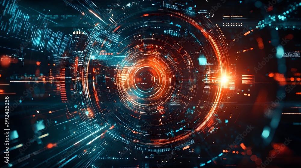 Abstract Digital Interface with Glowing Orange and Blue Circles Abstract Digital Interface with Glowing Orange and Blue Circles