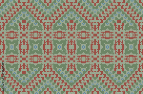 Crochet Ikat Weaving Patternfolk Embroidery, Aztec Geometric Ornament Print. Design for Carpet, Wallpaper, Clothing, Wrapping, Fabric