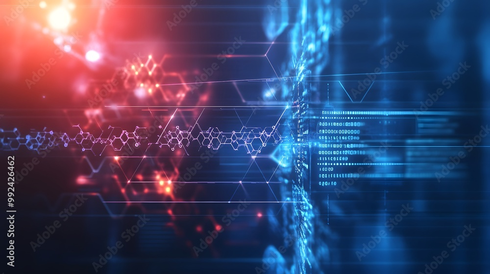 Fototapeta premium Abstract Digital Network Background with Binary Code and Hexagon Patterns