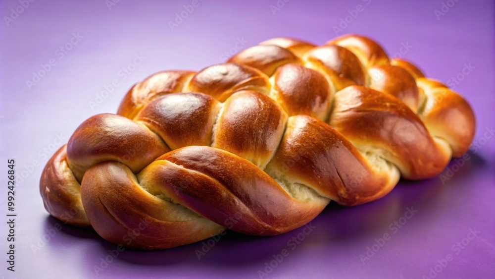 Challah bread isolated on purple background, Challah, bread, traditional, Jewish, food, baked, delicious, braided, golden, fresh Challah bread isolated on purple background, Challah, bread, traditional, Jewish, food, baked, delicious, braided, golden, fresh