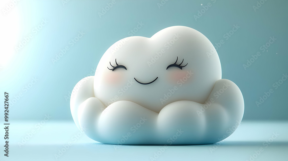 Cute smiling cloud figurine with a pastel blue background, adding a cheerful touch to any space. Cute smiling cloud figurine with a pastel blue background, adding a cheerful touch to any space.