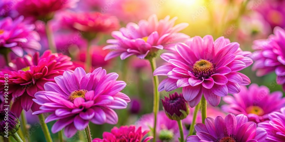 Fototapeta premium Vibrant pink and purple flowers in full bloom, floral, vibrant, colorful, garden, nature, bouquet, petals, blossoms