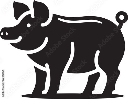 pig silhouette simple vector, pig logo vector black and white photo