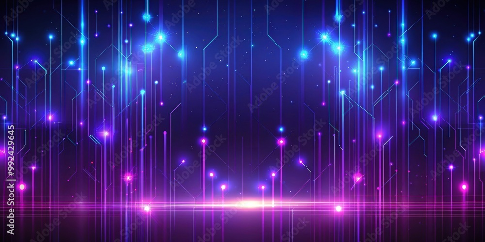 Obraz premium Futuristic dark purple background with glowing blue lines and glitch effect, futuristic, abstract, dark, purple, background