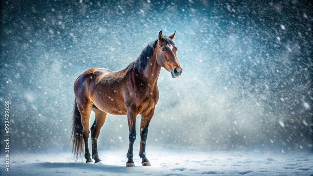 Resilient horse standing strong in a snowstorm , resilience, strength, tranquility, horse, snowstorm, winter Resilient horse standing strong in a snowstorm , resilience, strength, tranquility, horse, snowstorm, winter