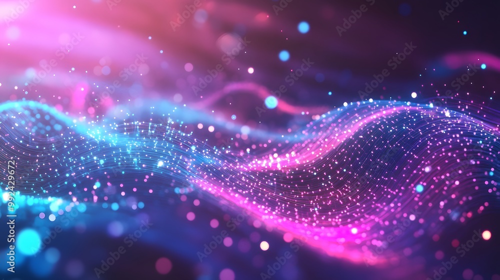 Fototapeta premium Abstract Purple and Blue Light Wave with Bokeh
