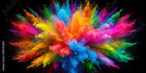 Colorful powder explosion with vibrant abstract patterns , rainbow, powder, explosion, abstract, colorful, paint, burst