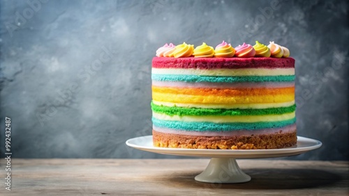 Layered cake with smooth texture and colorful icing, layered, cake, texture, pastry, food, dessert, sweet, delicious