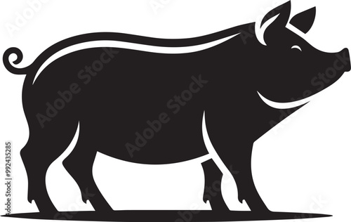 pig silhouette simple vector, pig logo vector black and white photo