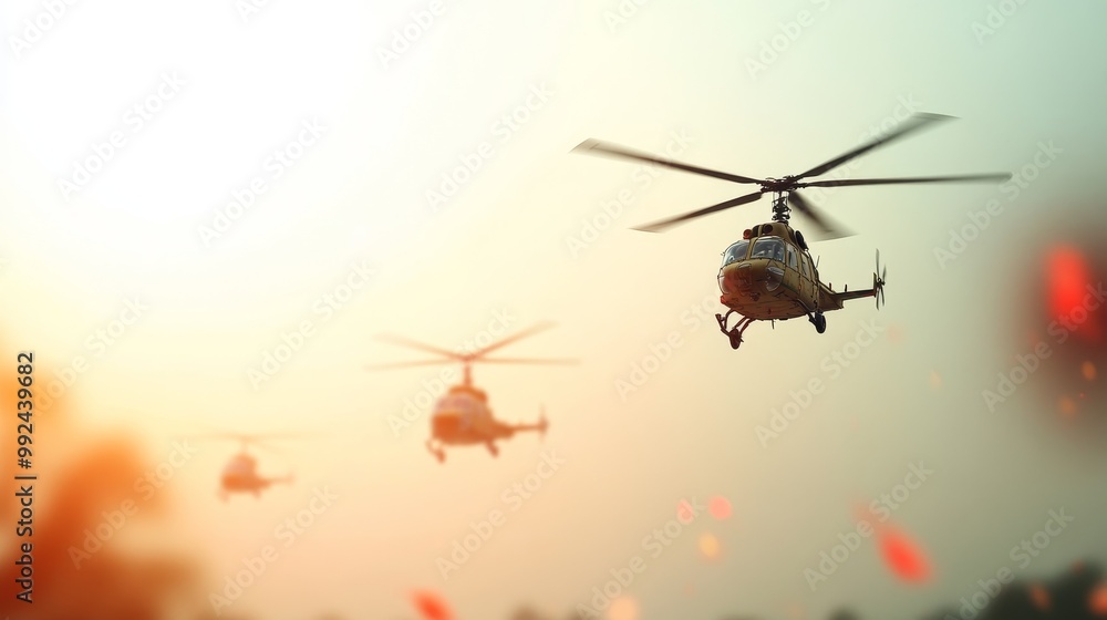 Fototapeta premium Helicopter flying in the sky