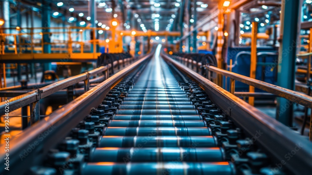 Conveyor belts and industrial machinery in action, with a focus on the scale and complexity of industrial processes Conveyor belts and industrial machinery in action, with a focus on the scale and complexity of industrial processes